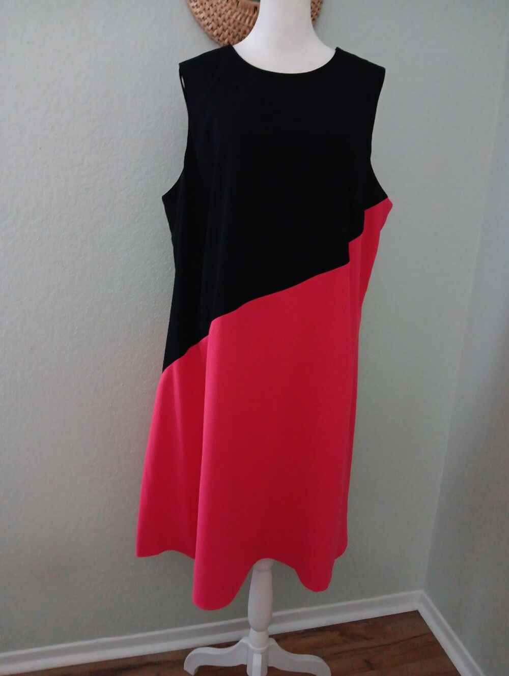 Calvin Klein Black and Hot Pink Diagonal Colorblock Dress